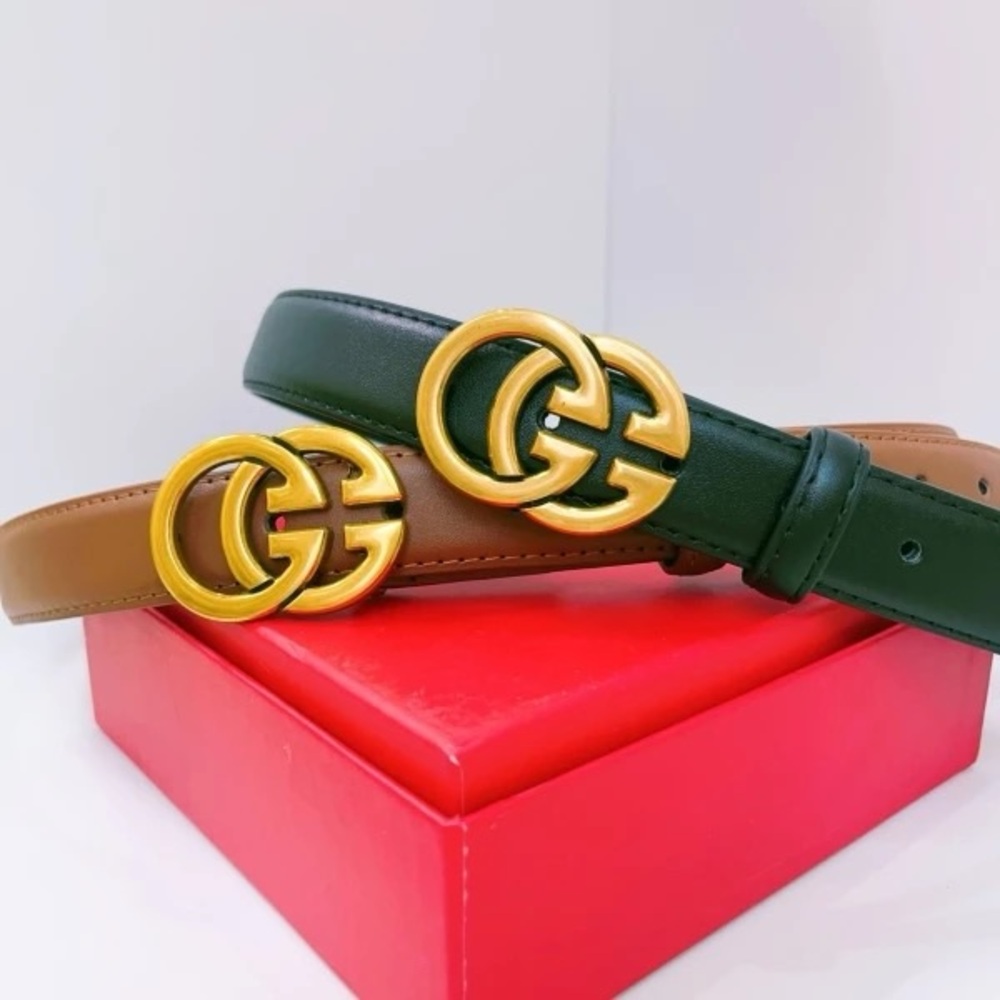 Double gg black Leather Belts with Gold Buckles